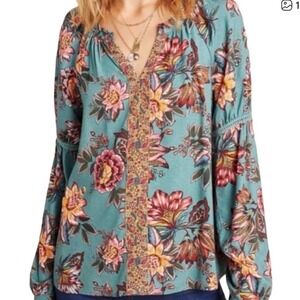 FARM Rio Anthropologie Paola Floral Peasant V Neck Blouse Top XS Boho Chic
